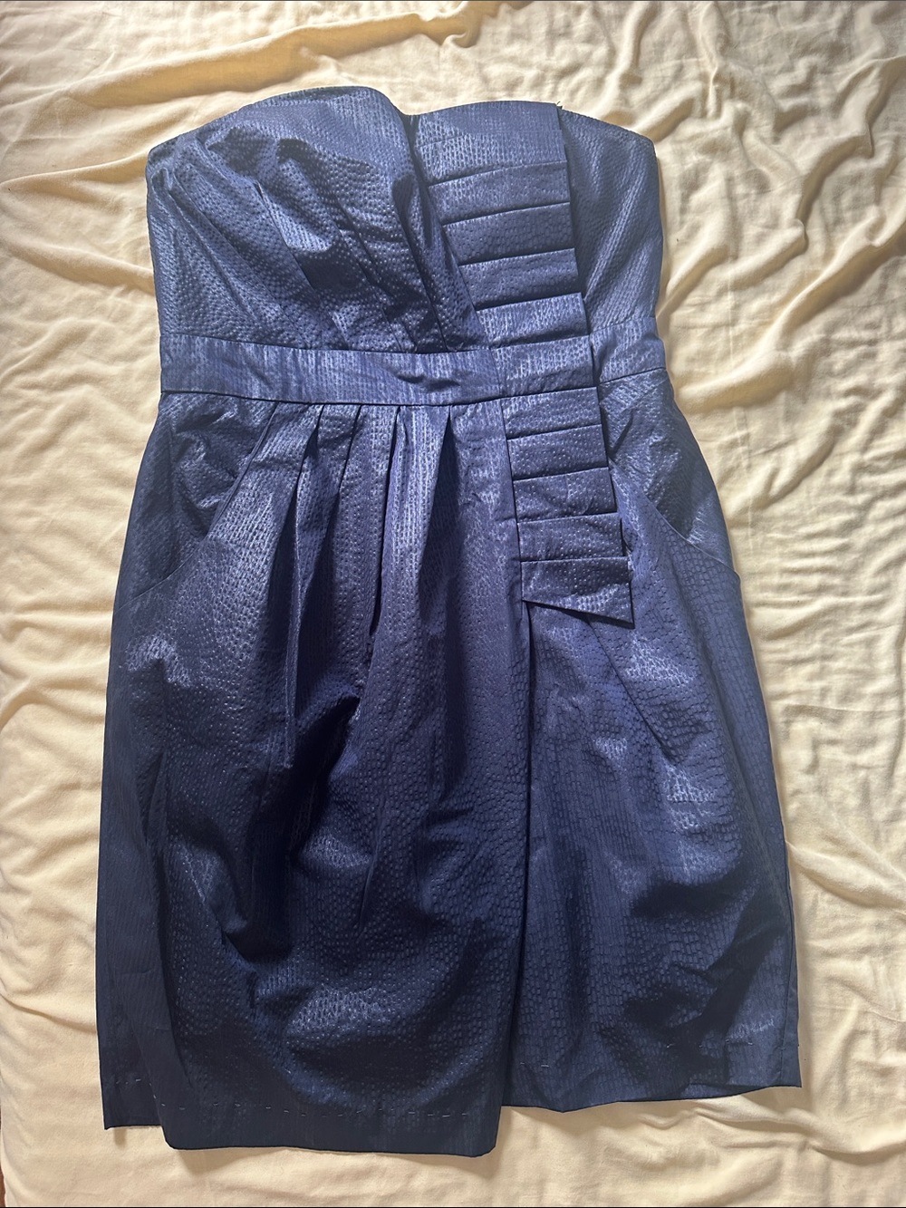 BCBGeneration Navy Strapless Pleated Mini Dress